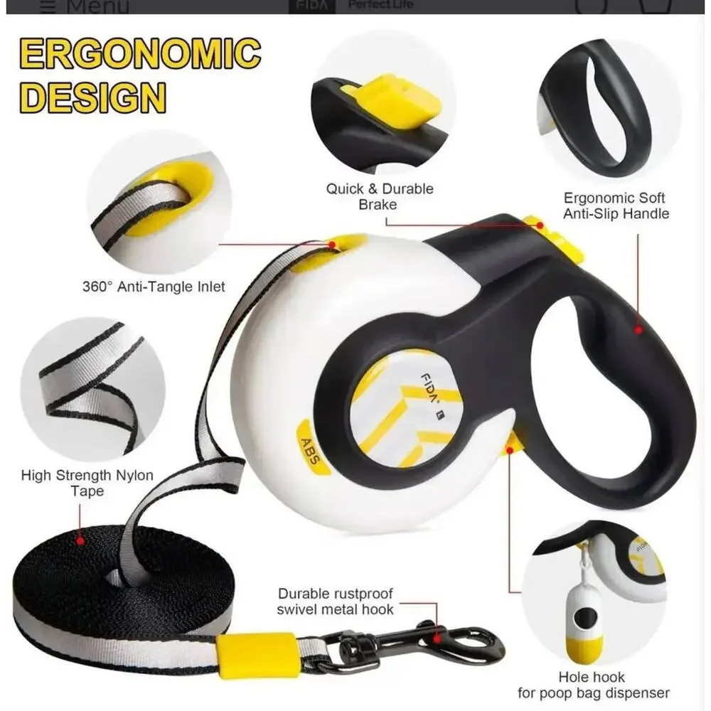 FIDA Lead Safe Set: Retractable Leash &‎ No‑Pull Harness XL Pet Training